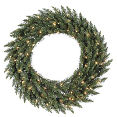 Vickerman 42" Prelit Camdon Fir Artificial Christmas Wreath, Featuring 150 Warm White Mini LED Lights - Faux Holiday Wreath - Indoor or Outdoor Wreath