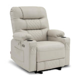 MCombo Power Recliner Chair with Heat and Vibration, Cup Holder, USB Port, Extended Footrest, Faux Leather Electric Reclining Sofa for Living Room PR621 (Light Grey) MCombo