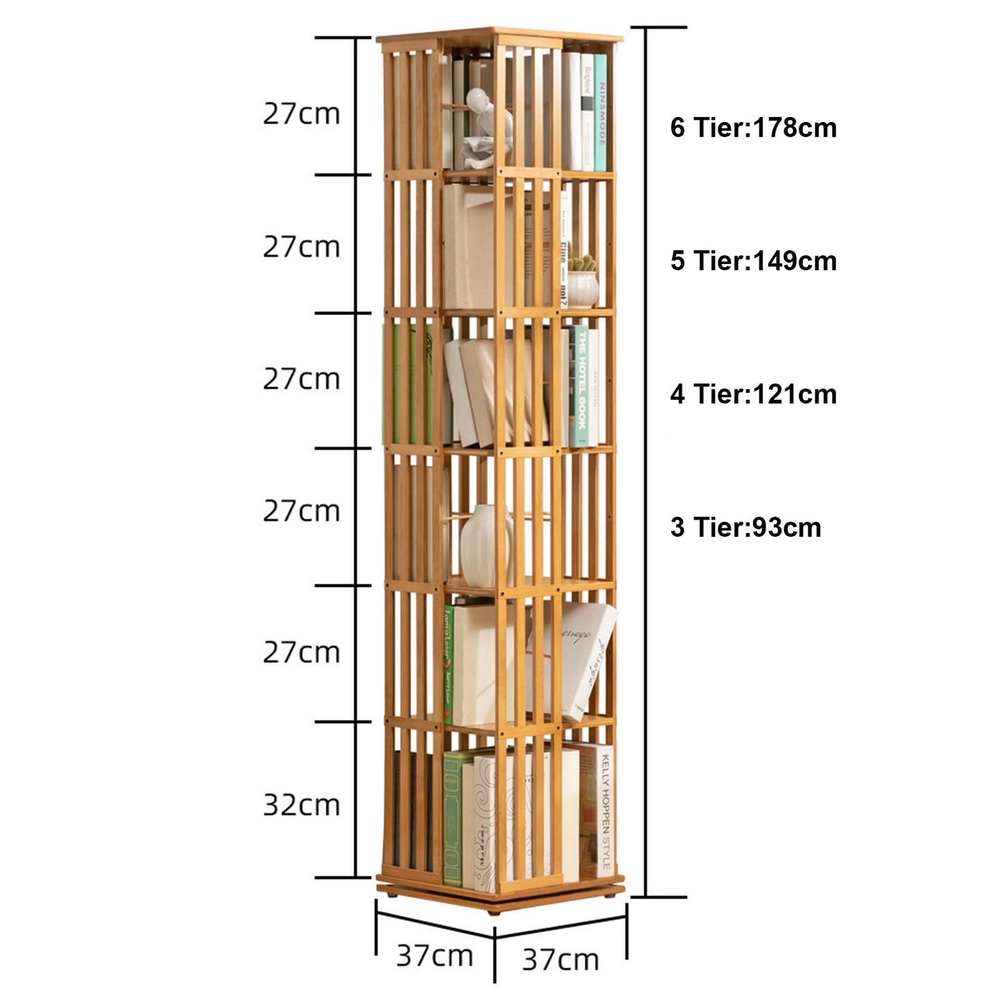 NABOOJ 360 Rotating Bamboo Bookshelf with Open Design for Home and Office Storage - WoodArtSupply