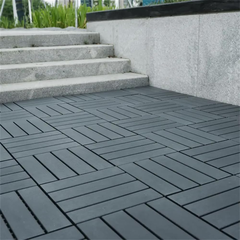 Plasic Interlocking Deck Tiles - 44 PCS 3D Teak 12"x12" DIY Waterproof, Non-Slip, All-Weather Patio Floors - Wood Grain Design for Indoor Outdoor Courtyards, Balconies