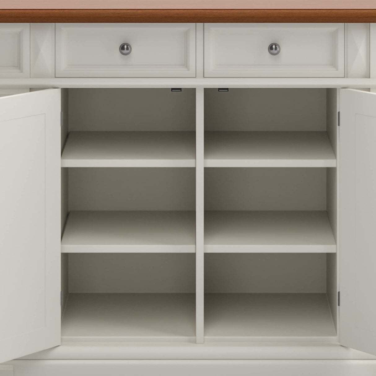 Homestyles Americana Kitchen Island with Wood Top and Drop Leaf Breakfast Bar, Storage with Drawers and Adjustable Shelves, 50 Inch Width, 49.75 inches, White and Oak homestyles