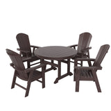 WestinTrends Malibu 5 Piece Adirondack Patio Dining Set, All Weather Poly Lumber Outdoor Table and Chairs Furniture Set, 47" Trestle Round Dining Table and 4 Adirondack Dining Chair, Dark Brown WestinTrends