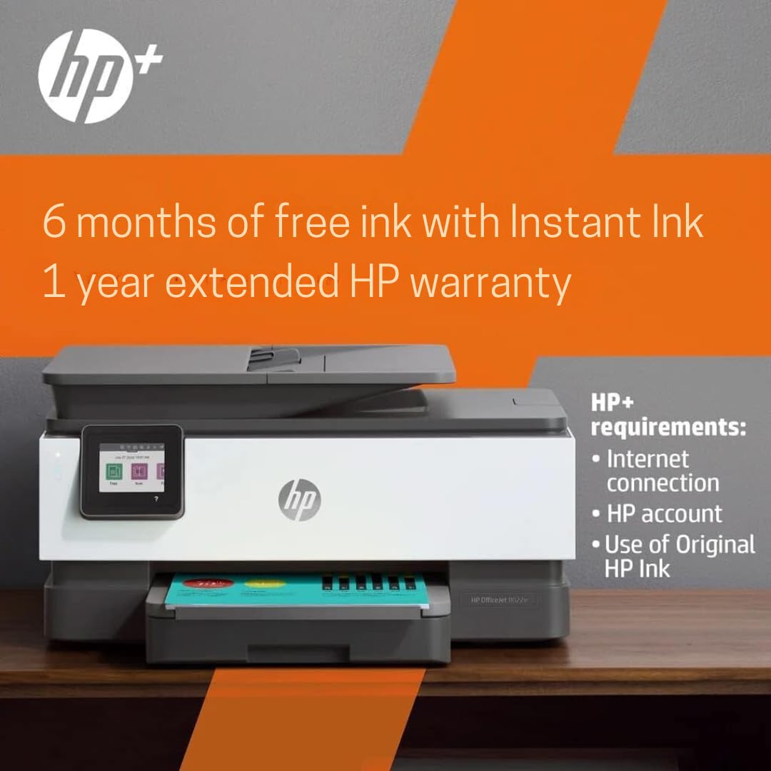 HP OfficeJet 8022e All-in-One Color Inkjet Wireless Printer Scanner Copier with 6-months Instant Ink Included Phone Computer Printers for Home Use Two-Sided Printing Scanning 1K7K6A (Renewed Premium) HP