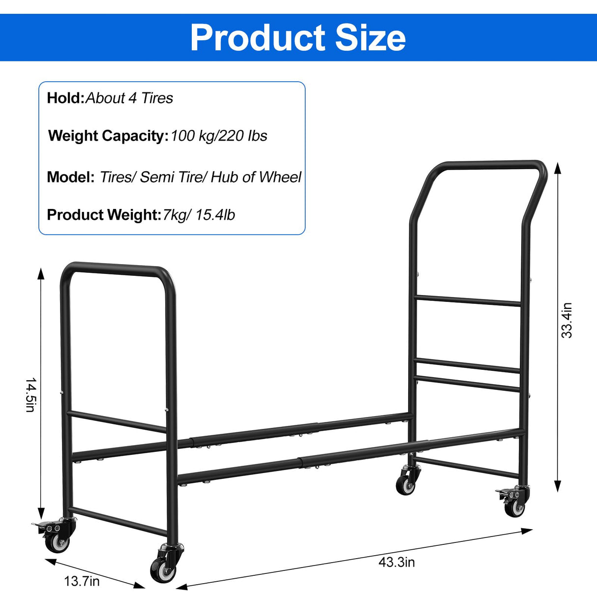 Rolling Tire Rack Adjustable,Metal Tire Storage and Transport Trailer,Heavy Duty Tire Holder,Mobile Tire Storage Shelf Cart with 4 Wheel,Garage/Workshops/Repair Shop Tire Stand Spare Tire Carrier Shinoske