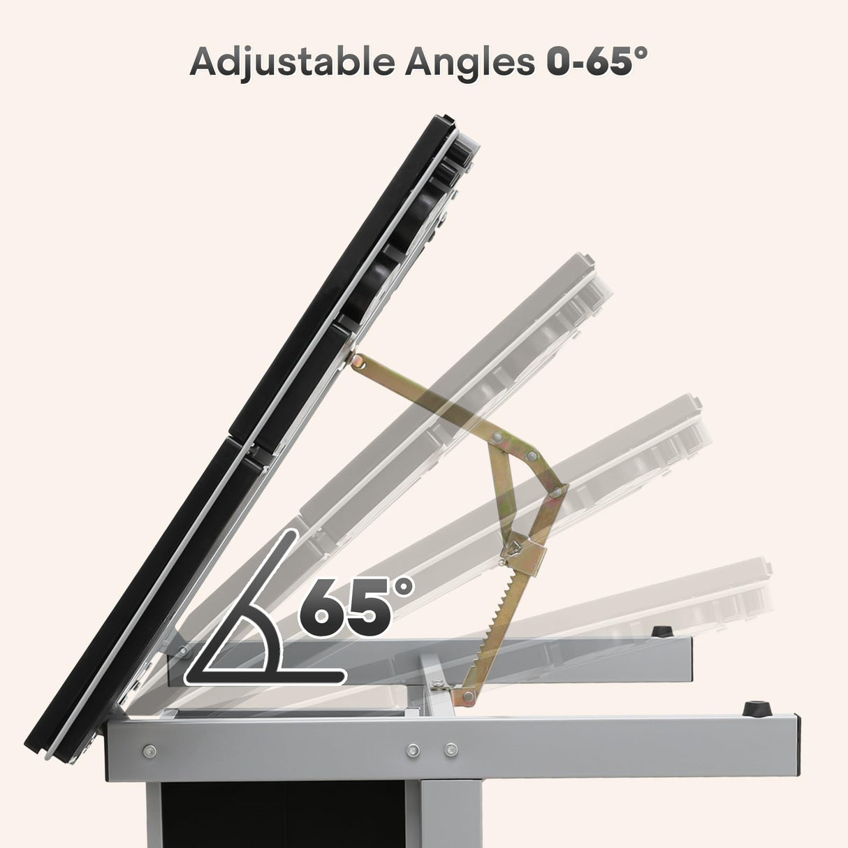 Polias Drafting Table with Adjustable Tilt Angle Board, Drawing Table Tempered Glass Top, Art Desk with Metal Frame Craft Desk for Artist with Fabric Drawers, Rolling Casters and Trays Polias