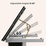 Polias Drafting Table with Adjustable Tilt Angle Board, Drawing Table Tempered Glass Top, Art Desk with Metal Frame Craft Desk for Artist with Fabric Drawers, Rolling Casters and Trays Polias
