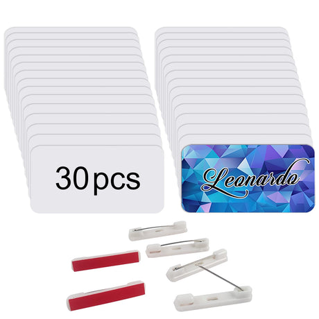30 Pcs Sublimation Name Tags 1.5 x 3 Inch DIY Blank ID Name Badge with Round Corners Pin Custom Personalized Sublimation Name Tag for School, Office Blank Name Tags GEKIXUTP