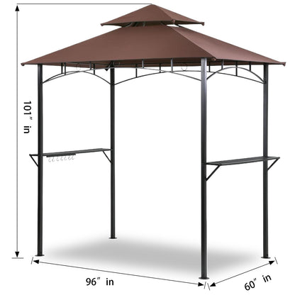 Grill Gazebo 8'×5' Barbeque Gazebo Canopy Tent Shelter with 2 Tier Hardtop BBQ Canopy for Outdoor Patio Backyard Deck, （Brown