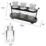 Funsoba Propagation Stations with Rustic Wood Metal Stand, Glass Vase Set with Wicker Basket Holder, 3 Bottles, Rustic Farmhouse Decor, Home and Office Table Decor (Set of 3 Bottles) FUNSOBA
