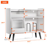 MULEJYBO Large White Record Player Stand with Sliding Door,350 Vinyl Record Storage Cabinet, Record Player Table with Power Outlet and LED Light,Turntable Stand with Wood Legs for Living Room,Office MULEJYBO