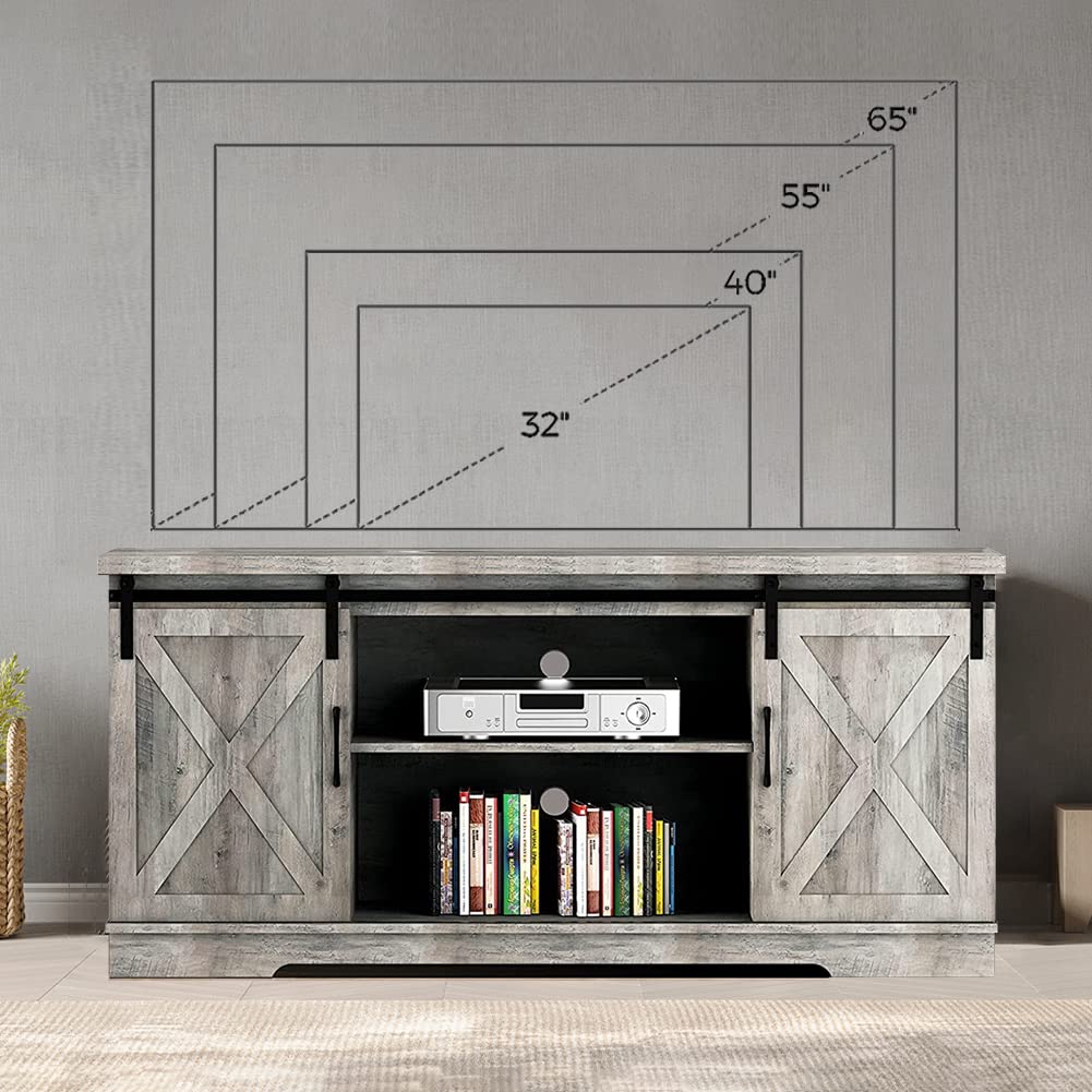 IDEALHOUSE TV Stand Farmhouse Entertainment Center for 65 Inch TV & Media Furniture, Rustic TV Stands with Storage and Barn Doors TV Console Table Under TV Cabinet for Living Room, Rustic Gre - WoodArtSupply