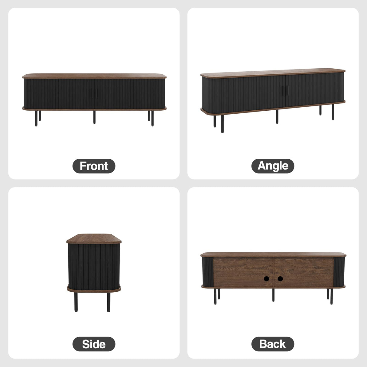 63" Modern Fluted TV Stand for TVs up to 75 Inch , Gaming Entertainment Center with Tambour Slatted Sliding Doors and Storage Cabinet, Media TV Consoles Table for Living Room, Office, Black FiveWillowise