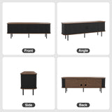 63" Modern Fluted TV Stand for TVs up to 75 Inch , Gaming Entertainment Center with Tambour Slatted Sliding Doors and Storage Cabinet, Media TV Consoles Table for Living Room, Office, Black FiveWillowise