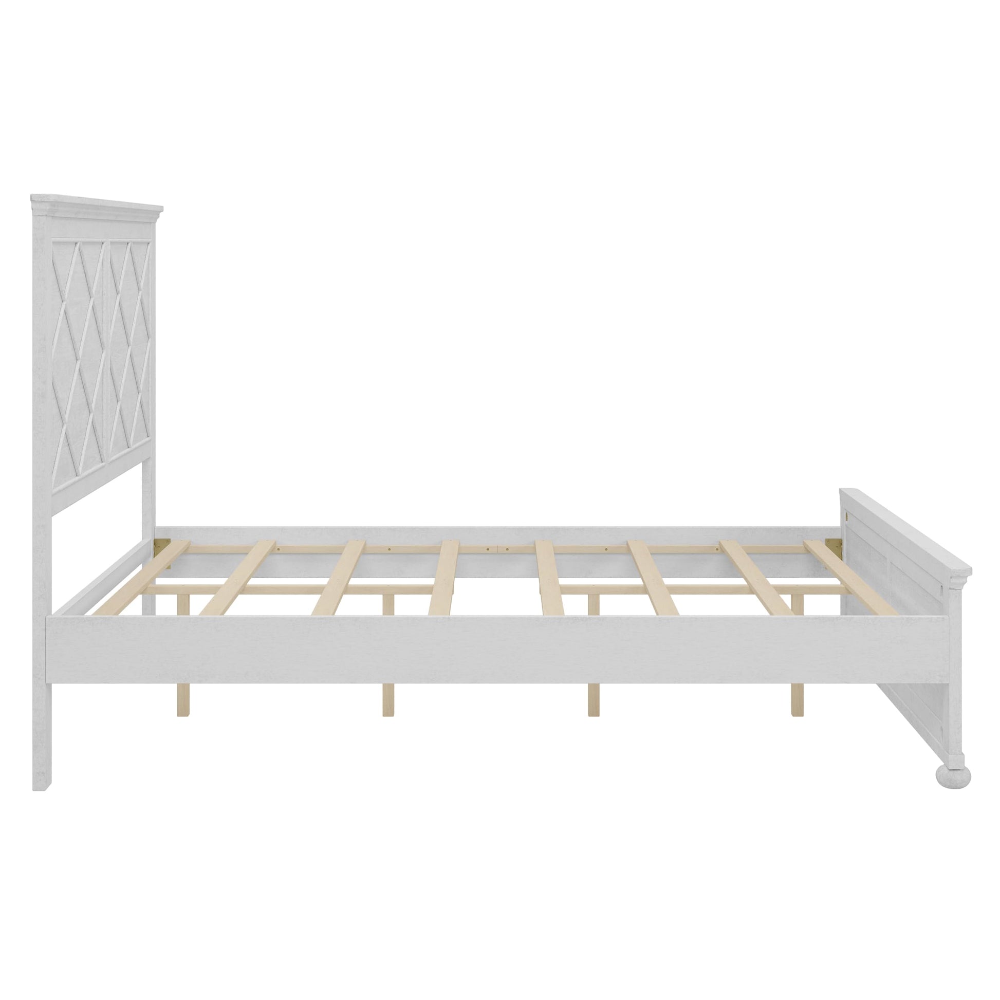 Queen Size Platform Bed Frame with Tall Headboard & Footboard, Wood Queen Bed Frame with Wood Slats Support, Farmhouse Rustic Design, No Box Spring Needed, Antique White - WoodArtSupply