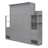 Merax Queen Size Murphy Bed, Wooden Queen Wall Bed with LED, Shelves and Drawers, for Small Room or Home Office, Gray Merax