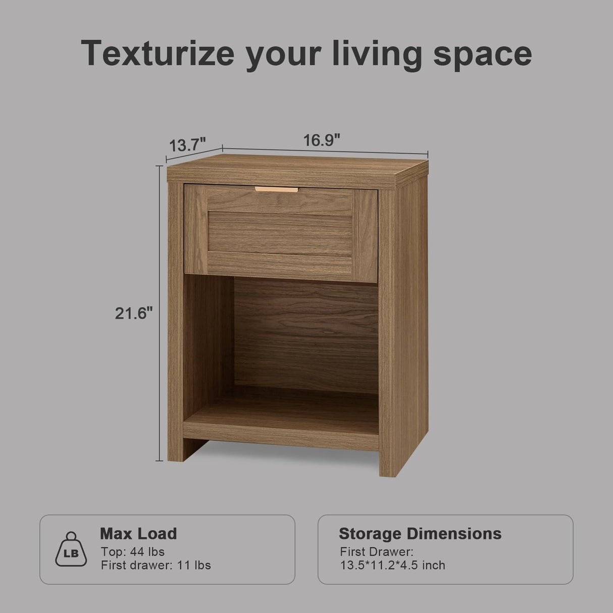 OAKHAM HOME Nightstand, Boho End Table with Drawer and Storage Shelf, Accent Table, Minimalist Sofa/Bed Side Table, for Bedroom Set of 2 (Walnut) OAKHAM HOME