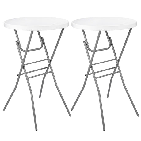 Byliable Cocktail Table 28in Folding Round High Top Indoor Outdoor with Removable Legs, Tall Bistro Foldable Bar Height Table for Parties, Patio, Backyard, Dining, Wedding, White- 2PCS Byliable