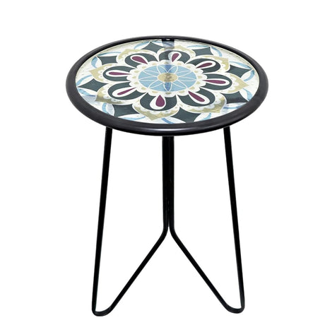 LIFFY Outdoor Side Table,12" Indoor Outdoor Round Glass Tabletop Accent Table with Metal Frame, Decorative Plant Stand & End Table for Patio, Garden, Yard, Kitchen, Porch LIFFY