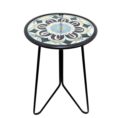 LIFFY Outdoor Side Table,12" Indoor Outdoor Round Glass Tabletop Accent Table with Metal Frame, Decorative Plant Stand & End Table for Patio, Garden, Yard, Kitchen, Porch