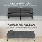 COMHOMA Convertible Futon Sofa Bed, 68″Fabric Futon Couch with Adjustable Backrest, Folding Futon Sleeper Recliner for Living Room Furniture (Black) COMHOMA