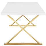 Modway Sector 87" Modern Dining Table with Gold Stainless Steel Metal X-Base in White Gold Modway