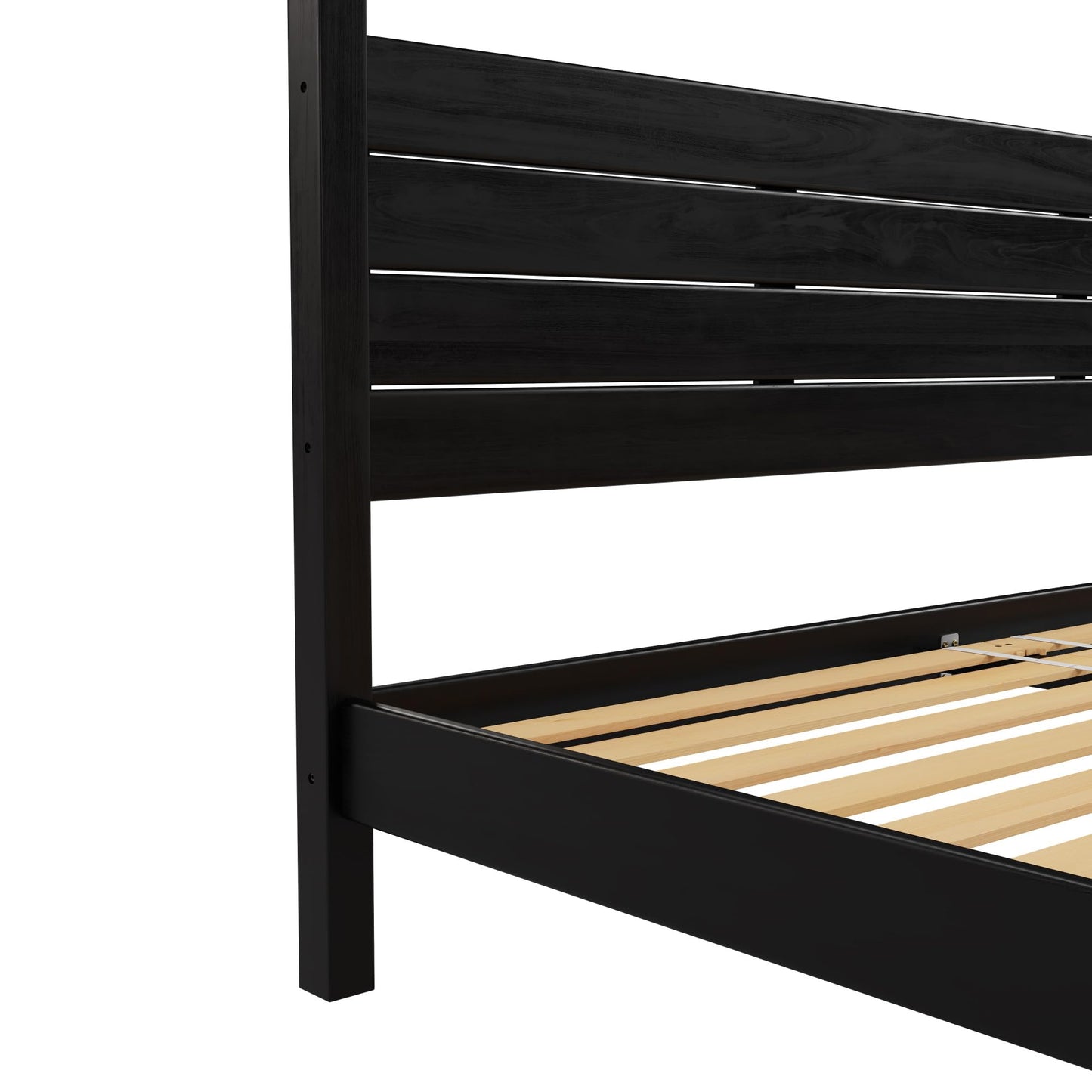 Walker Edison King Minimalist Slatted Headboard Canopy Bedframe, King Size, Black