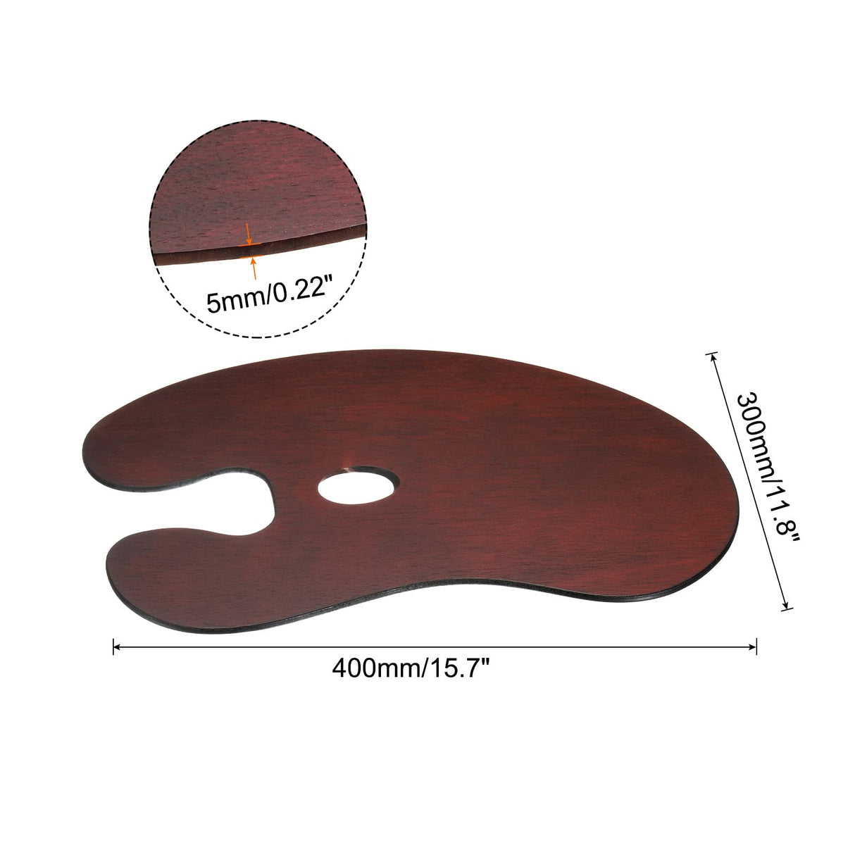 PATIKIL 16"x12" Wooden Paint Palette, 2Pcs Wood Painting Palette Color Mixing Oval Paint Tray Palette with Thumb Hole for Oil Watercolor Artist, Dark Brown PATIKIL