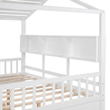 MERITLINE Montessori Full House Bed with Storage Drawers & Bookcase - Solid Wood Playhouse Bed for Kids, Teens, & Adults (White) MERITLINE