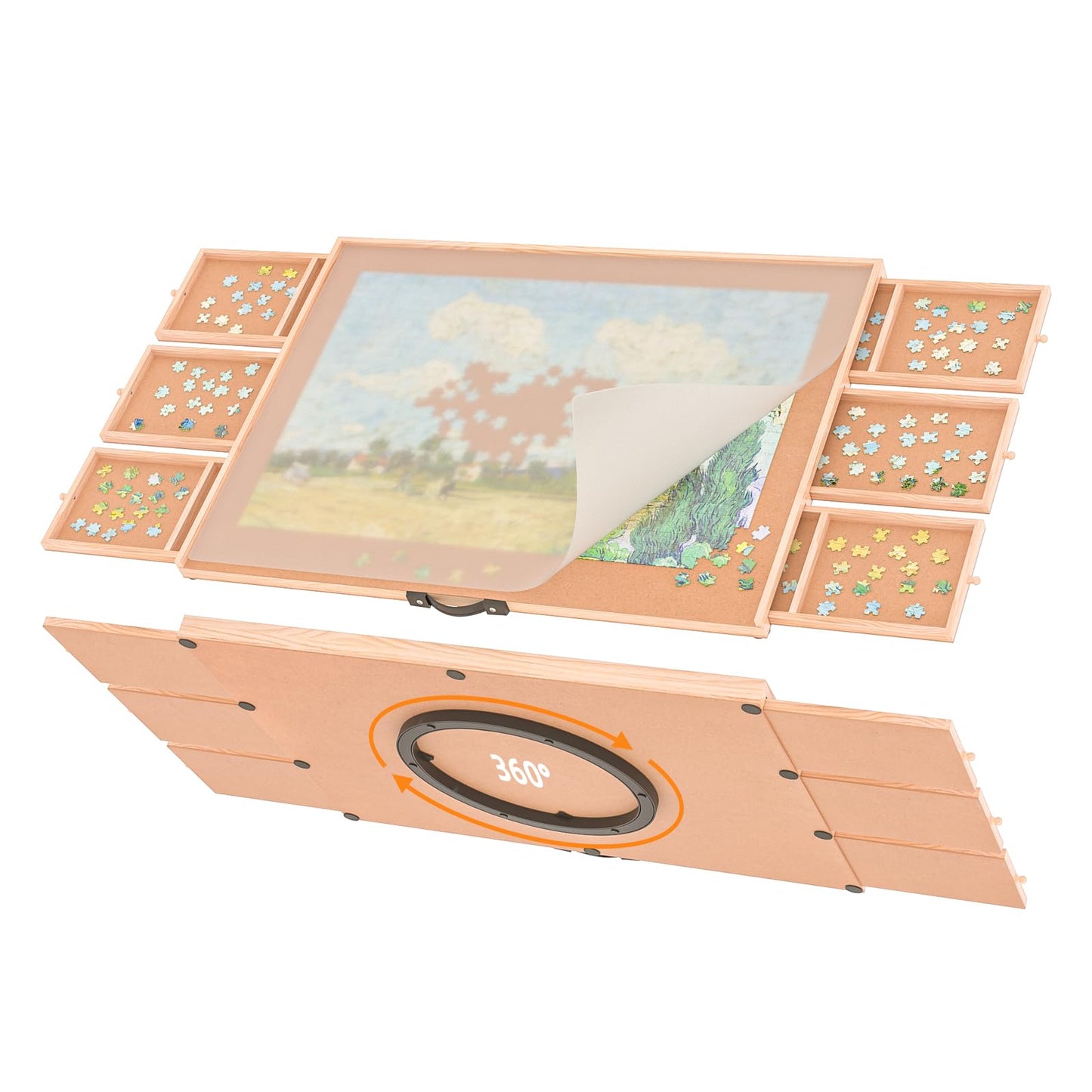 Puzzle Board Table with Drawers Jigsaw Puzzle Boards Portable 1500 Pieces Lazy Susan Spinning Puzzle Board with Cover BittPicc Wooden Jigsaw Puzzle Plateau Tray - WoodArtSupply