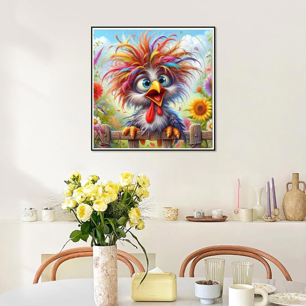 askkqtx Chicken Diamond Art Kits for Adults, Flowers Diamond Painting Kits for Beginners, DIY 5D Full Drill Crystal Rhinestone Funny Gem Art Craft Home Decor 14x14 Inch askkqtx