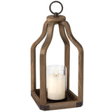 Rustic Wood Lantern Candle Holder for Farmhouse Decor - Indoor and Outdoor Table Centerpiece with Glass Hurricane, 15.7" High SUJUN