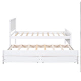 Merax Classic Solid Wooden Bed Farme with Trundle Bed and Drawers Storage Sofa Bed for Living Room Bedroom Guest Room Space Saving,White Merax