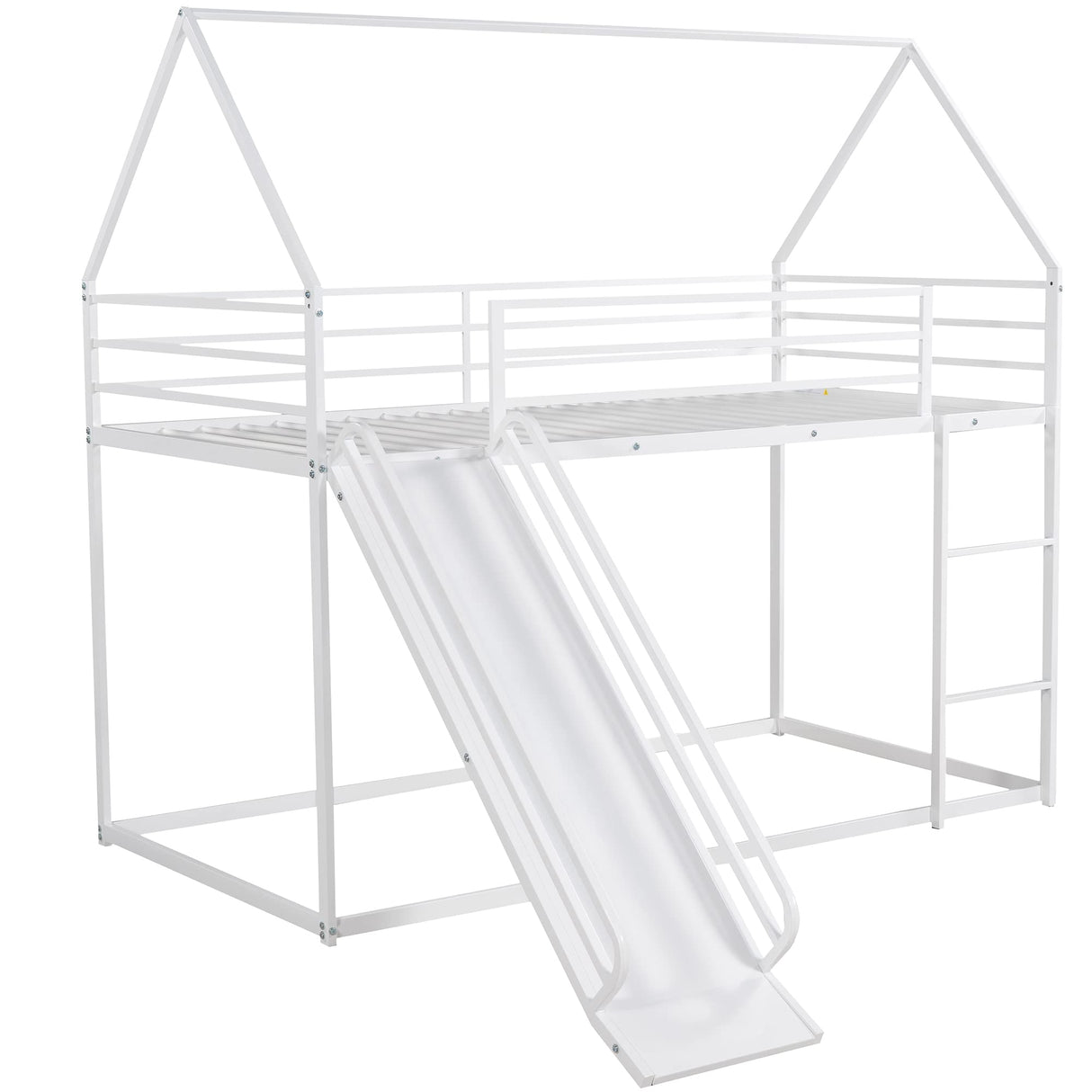 Bellemave Metal Bunk beds Twin Over Twin Size, Twin bunk beds with Slide and Ladder for Kids, Floor bunk Bed, House bunk Bed for Kids，White Bellemave