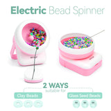 ISTOYO 2IN1 Adjustable Electric Clay and Seed Bead Spinner - Dual-Purpose Jewelry Making Tool with Big Eye Beading Needle - Ideal for Bracelets and Necklaces - Vibrant Pink ISTOYO