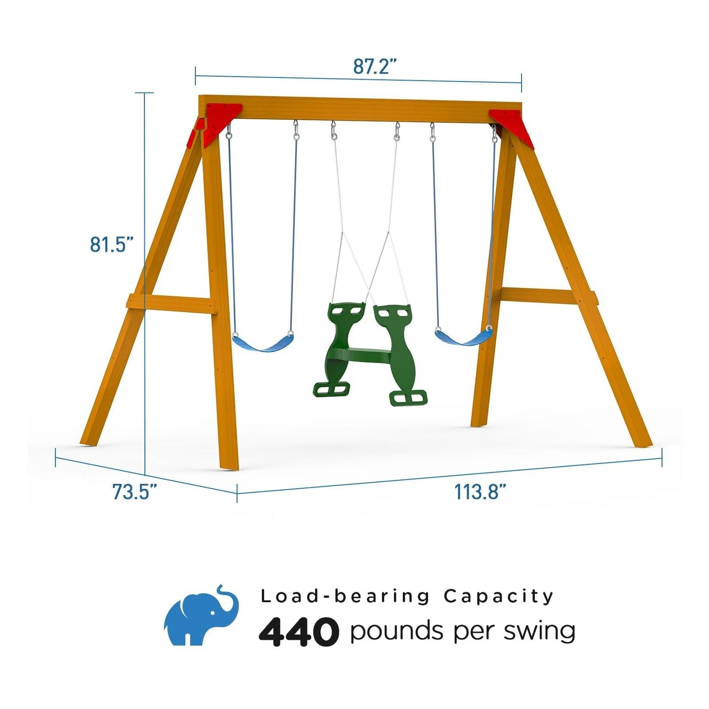 Dolphin Playground DIY Swing Sets for Backyard, Wooden Playground Sets for Backyards with Glider Swing and 2 Belt Swings, Kids Outdoor Play Equipment, Outdoor Playset for Any Swing Replacements