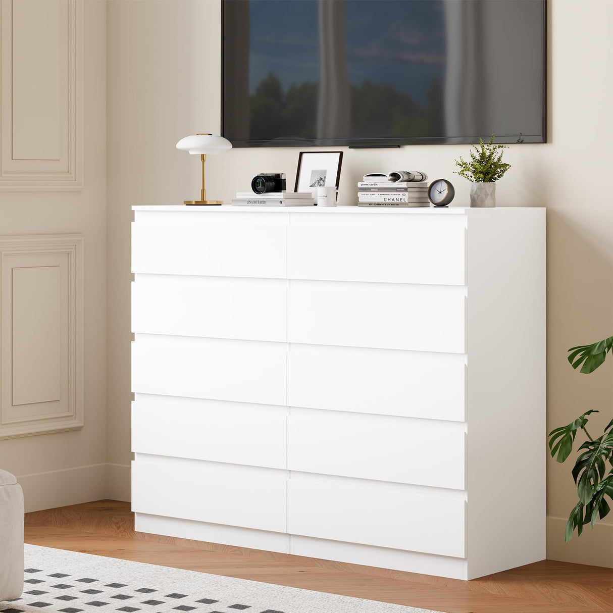 OtterOasis White Wood Dresser for Bedroom, 5 Drawer for Clothes Storage, Modern Dresser with Wide Drawers, Wide Wooden Chest Drawers for Living Room, Entryway, TV Stand OtterOasis