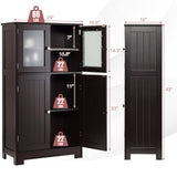 Tangkula Brown Freestanding Bathroom Floor Cabinet with Glass Doors and Adjustable Shelf Tangkula