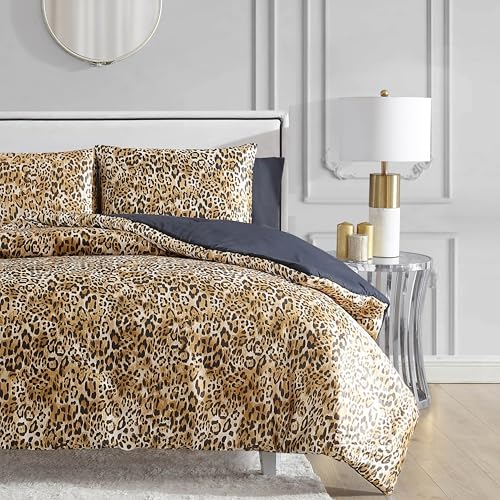 Juicy Couture Twin/Twin XL Leopard Satin Comforter Set - Cheetah Print 2-Piece Machine Washable Reversible Animal Print Bedding Comforter and Sham Set Juicy Couture