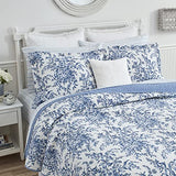 Laura Ashley - Twin Quilt Set, Soft & Reversible Cotton Floral Bedding with a Medium Weight Feel, 2 Piece Bed Set with Matching Pillowcases (Bedford Delft Blue) Laura Ashley