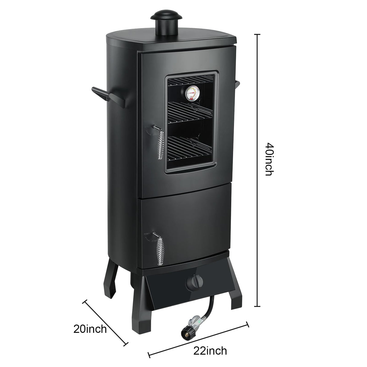 Vertical Propane Smoker with Temperature Control, BBQ Smoker Grill with Cover Outdoor Heavy Duty Three Removable Smoking Shelves, Black PIQUEBAR