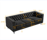 2 Piece Velvet Living Room Sofa Set with Tufted Loveseat and 3-Seater Couch, Luxurious Diamond Tufting & Acrylic Crystal Buttons & Legs, Modern Comfy Upholstery Chesterfield Sofa Set (Black) Gooamz