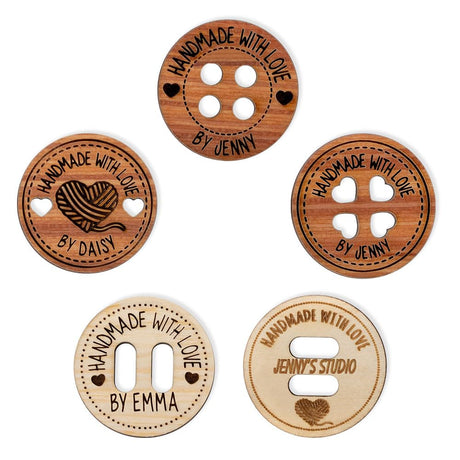 callie Personalized Sewing Name Lables Button,Custom Wooden Handmade with Love Button for Clothing Beanie Poom,Set of 10 Clothing Labels Gift for callie