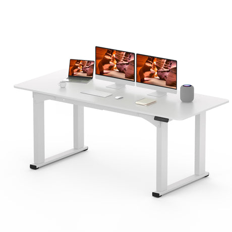 FitStand 4 Legs Standing Desk, Large 71x31 Inches Electric Adjustable Height Desk with Splice Board, Stand Up Desk Home Office Computer Workstation, White FitStand