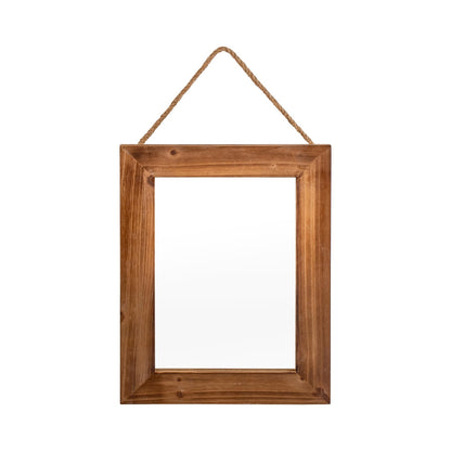 OKSQW Farmhouse Wall Mirror Brown Rectangle Rustic Wood Mirror 16 X 12 Inch Decorative Wood Frame with Mirror and Hanging Hemp Rope, Hanging Mirror