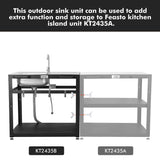 Feasto 35” Outdoor Grill Cart with Sink, Outdoor Kitchen Sink Station with Hose Hook Up, Free Standing Sink with Wheels, 304 Stainless Steel Sink with Single Bowl, Outdoor Utility Sink with Faucet Feasto