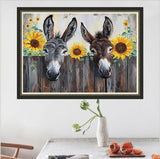 MaiYiYi Sunflower Donkey Diamond Painting by Numbers, 5D Full Round Dirill Sunflower Diamond Painting Cross Stitch Kit, Donkey Diamond Painting Set for Adult Beginners Wall Art Decor (40X30 CM) MaiYiYi