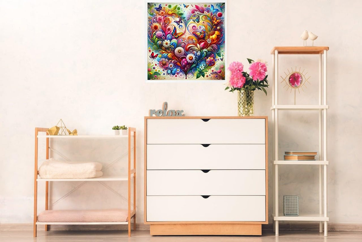 Diamond Paintings Kits for Beginners,Full Round Drill Heart Shape Flower Diamond Arts Kits for Adults,5D DIY Butterfly Paint by Diamond,Diamond Painting Dot Gem Art, for Home Wall Decor 13.8x13.8 Inch GXGLLPZBY