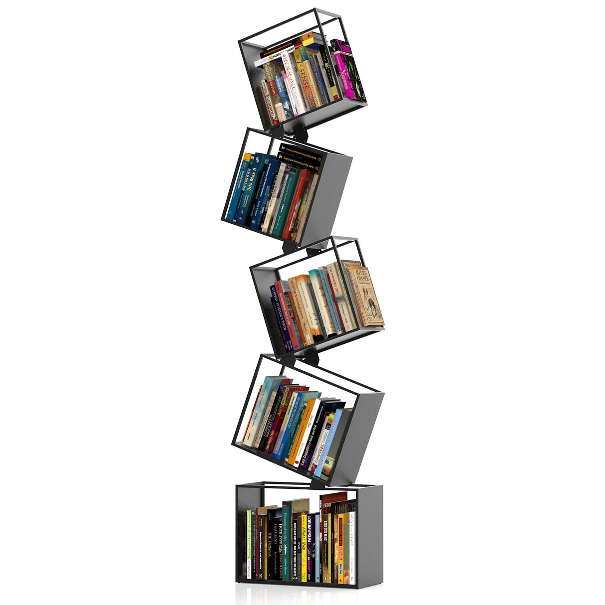 YTDnova 5-Tier Metal Bookshelf – Modern Geometric Narrow Bookcase with Matte Black Finish, Tall Storage Organizer Display Shelf for Living Room, Bedroom, Office, Small Spaces YTDnova