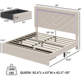 Fastroby Queen Size Bed Frame with Adjustable Headboard and 2 Storage Drawers, Upholstered Bed Frame Queen with RGB LED Light and Charging Station, Easy Assembly, No Box Spring Needed, Off White Fastroby