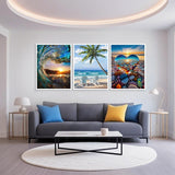 Mowana Diamond Art Kits for Adults - Beach Diamond Painting Kits for Beginners, Sea Stone Love Heart Stone 5D DIY Full Drill Rhinestone Gem Art Painting for Home Wall Decor and Gifts 6 Pack 12x16inch Mowana